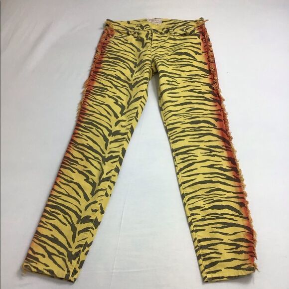 Current/Elliott Yellow Zebra Print Skinny Leg Jeans New With Tag Size 27 - Picture 2 of 15